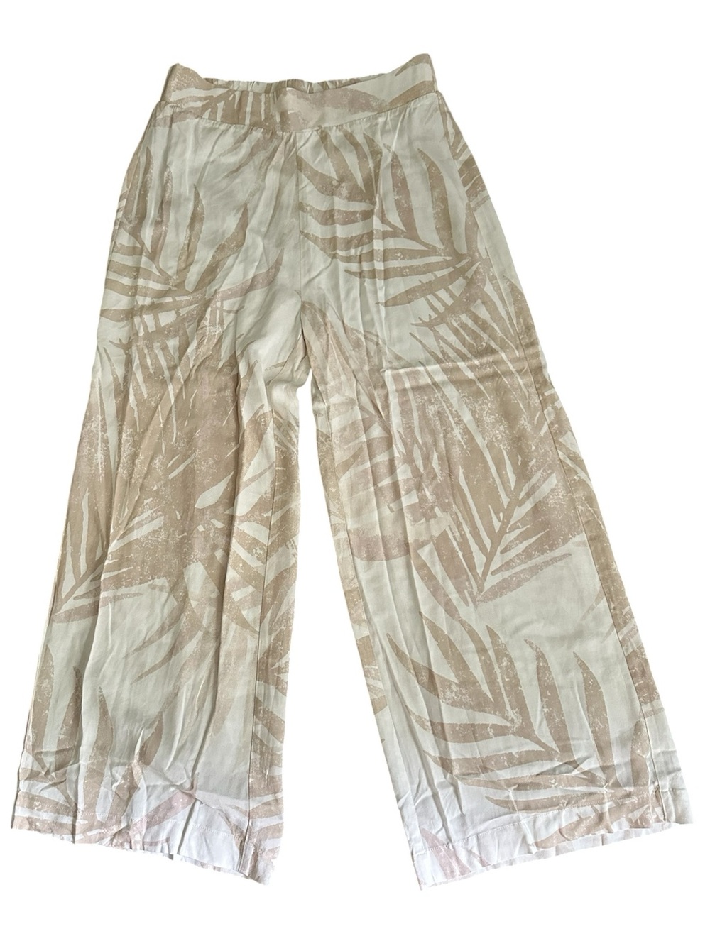 Z Supply Wide Leg Palm-Print Lounge Pants in Beige & White Size Small